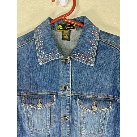Mirasol Texas Rhinestone Denim Jacket Western Patriotic Style M NWT - Picture 3 of 6